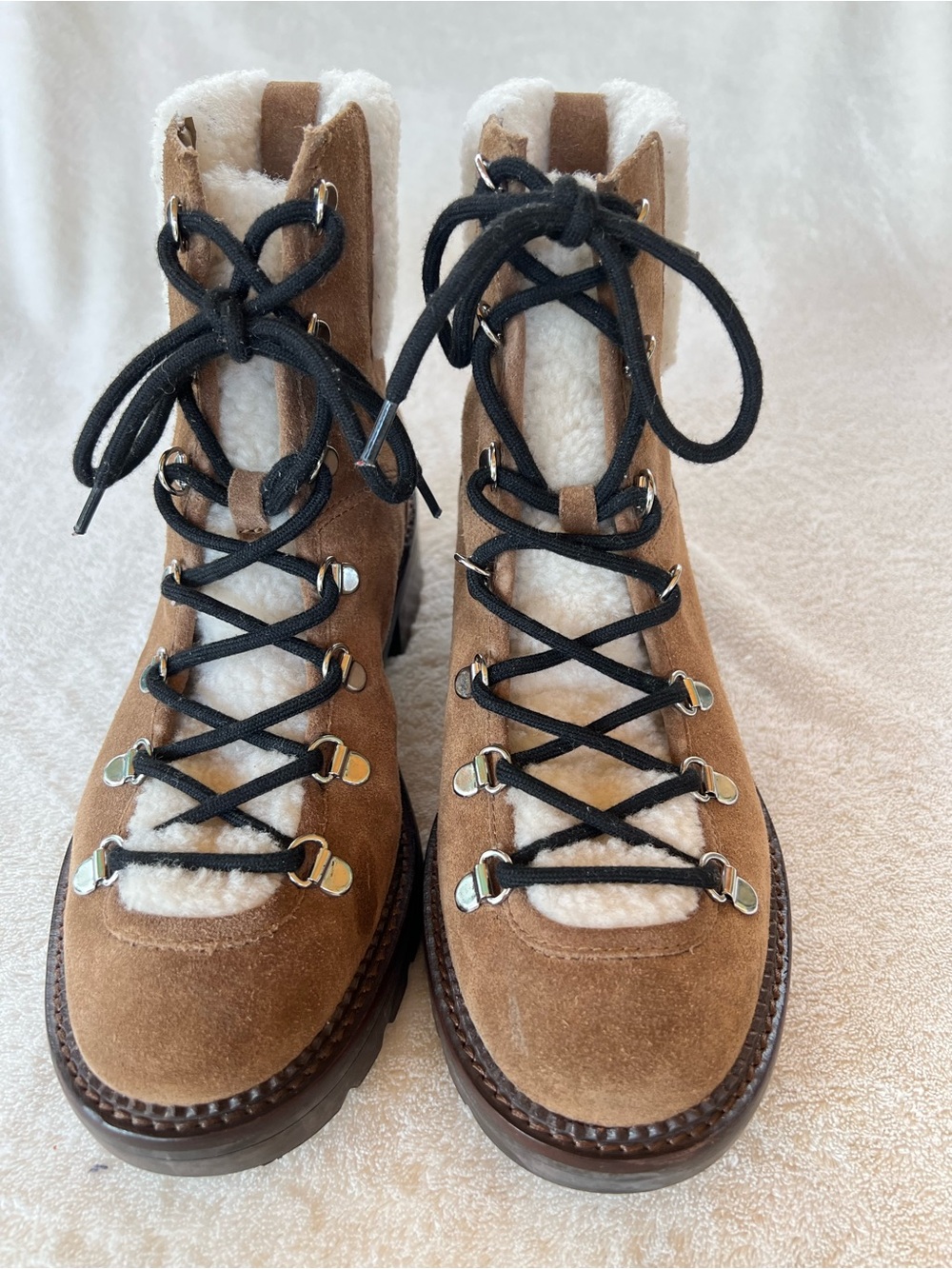 Marc Fisher LTD Izzie brown suede hiking ankle boots with shearling trim SIZE 9